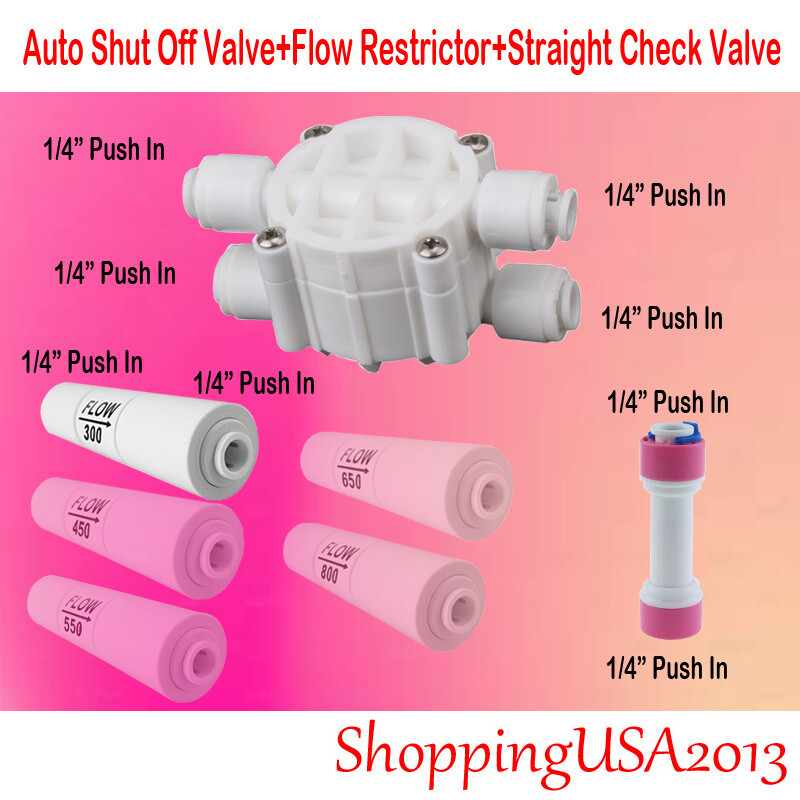 Auto Shut Off Valve 1/4" 1/4" Straight Check Valve &Flow Restrictor