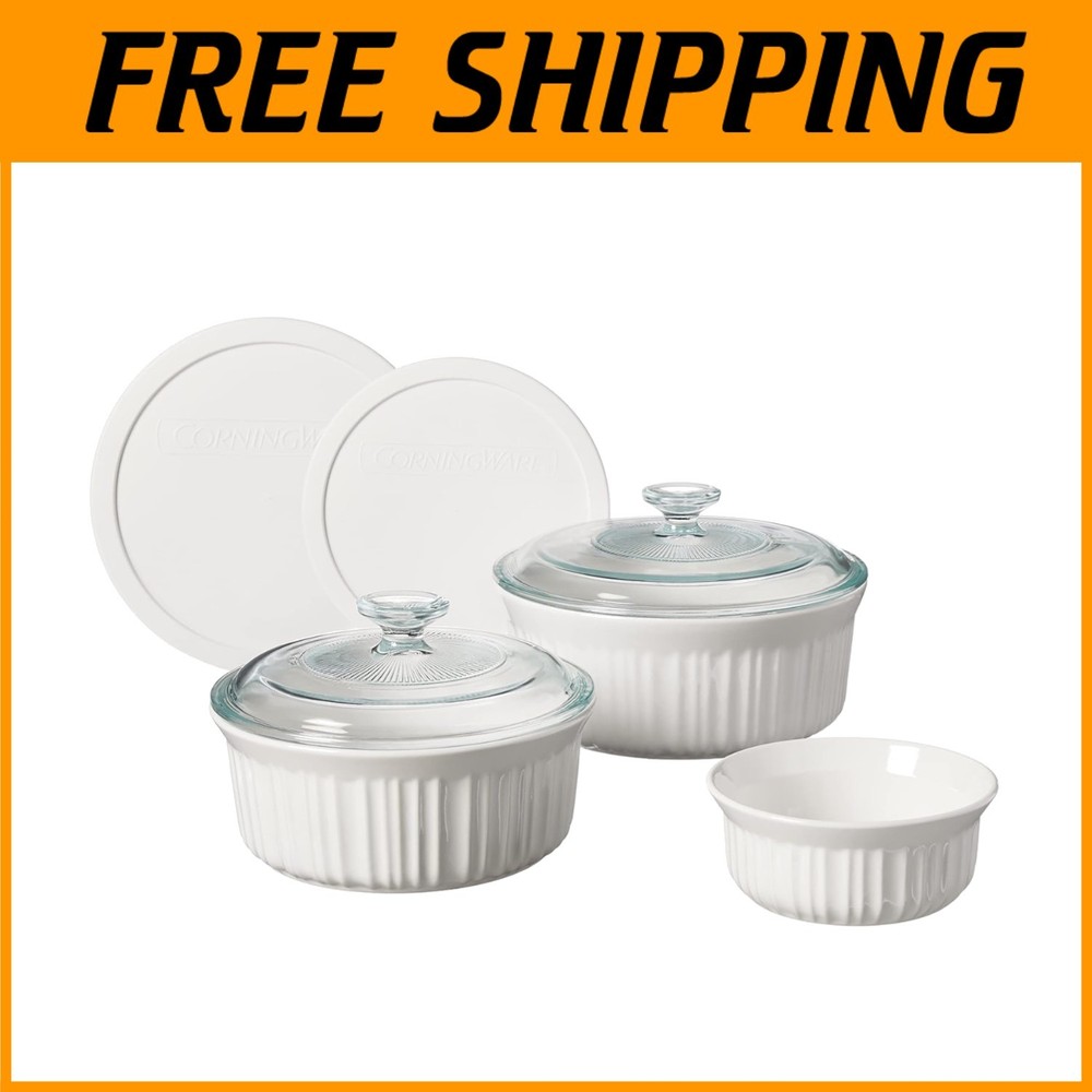 Versatile 7-Piece Ceramic Bakeware Set - French White