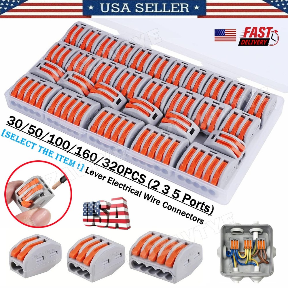 320X Lever Wire Electrical Connector Nuts Kit 28-12AWG Quick Disconnect Splicing