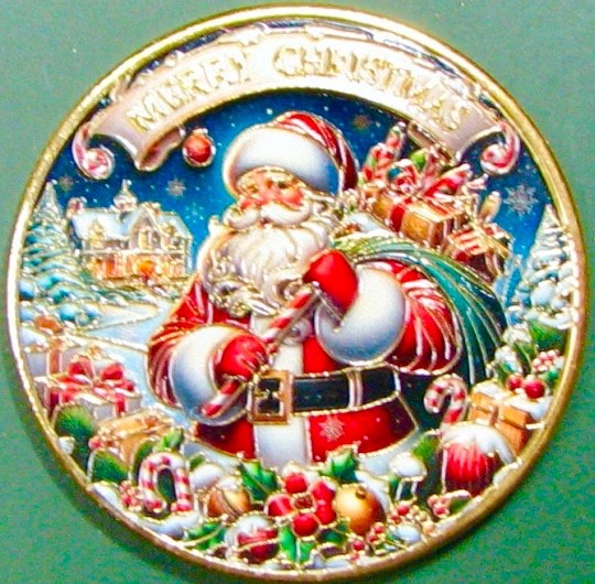 Merry Christmas. Challenge Coin. 1.50". b93B.