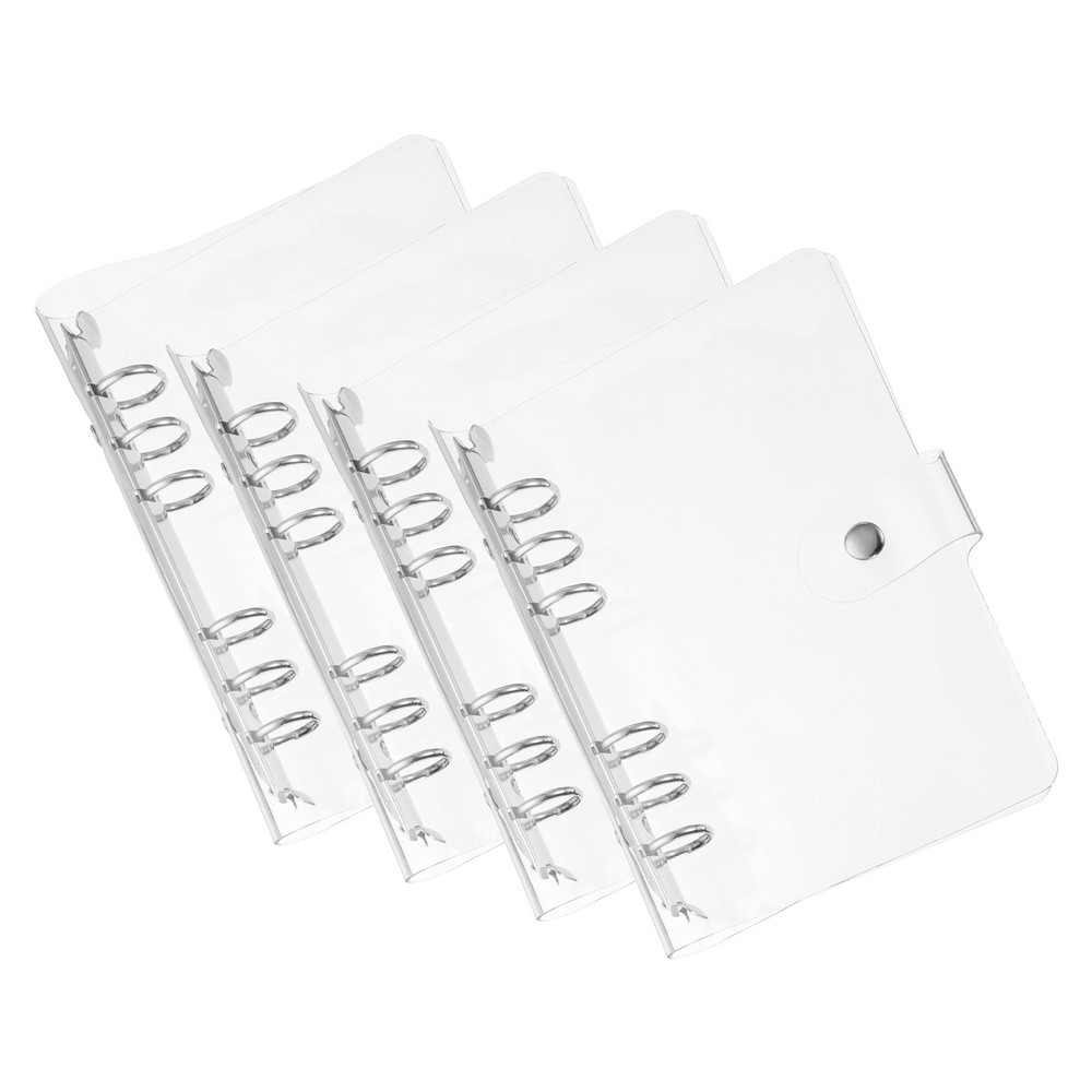 Soft PVC A6 Clear Binder Cover with Snap Button Closure 6 Ring, Silver Tone,4Pcs