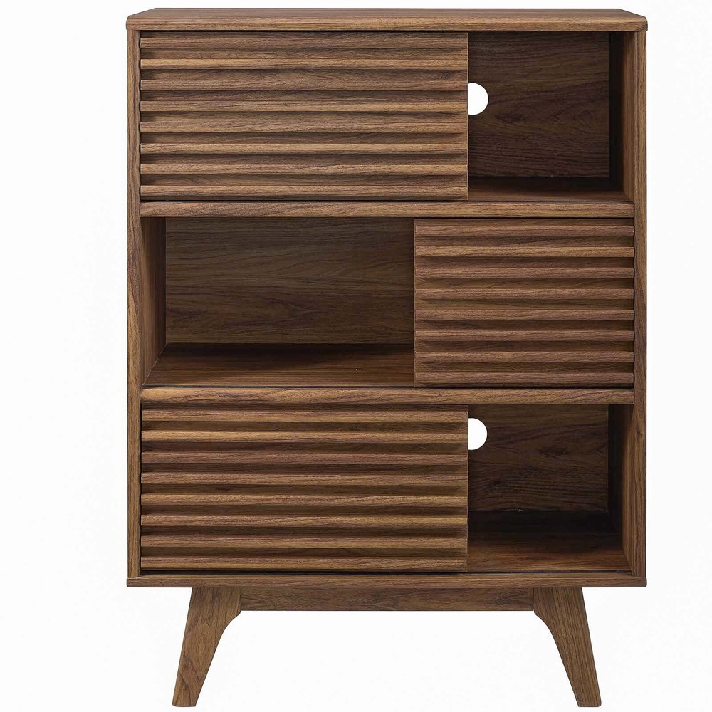 Modway Render Three-Tier Display Storage Cabinet Stand in Walnut