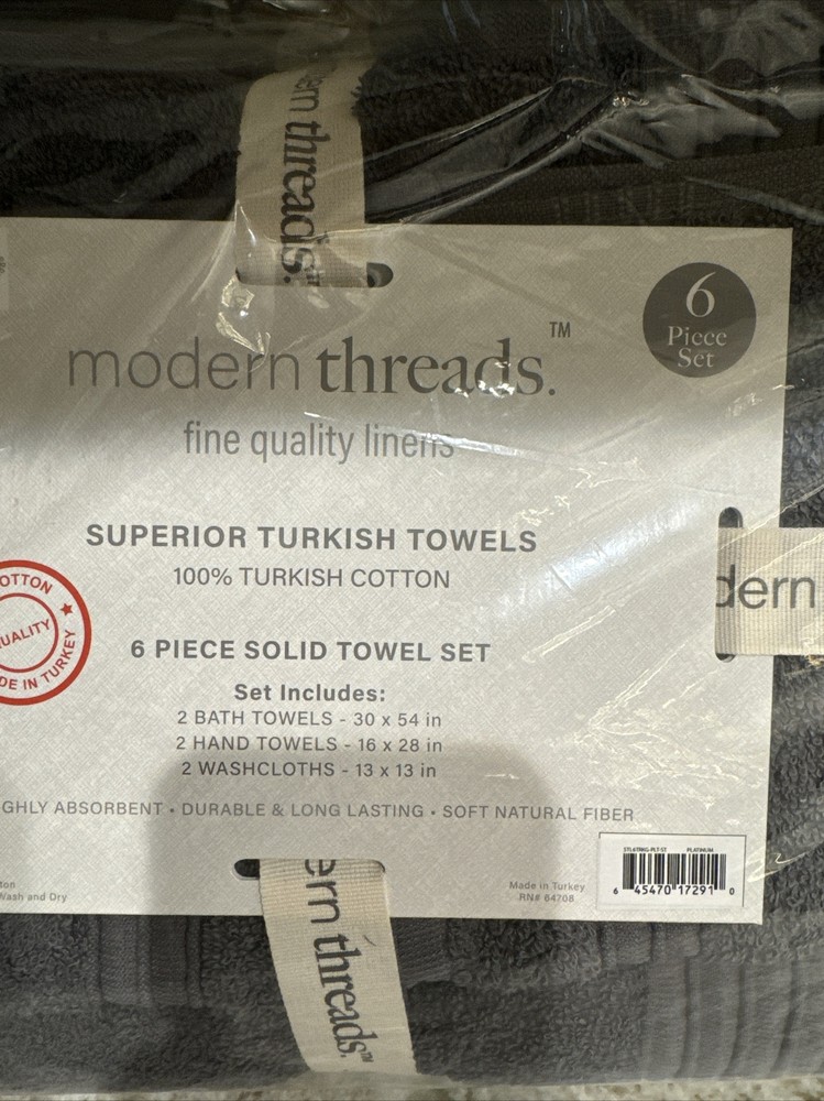 Modern Threads 6-Piece Ultra Soft 100% Turkish Standard, Gray