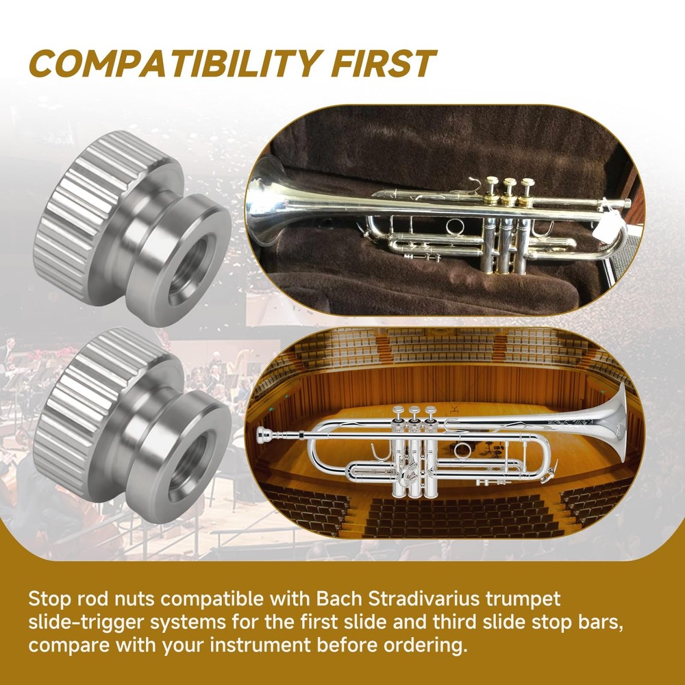 "Stop Rod Nuts for Trumpet Slides, 1st & 3rd Trigger Hardware, 2Pack"