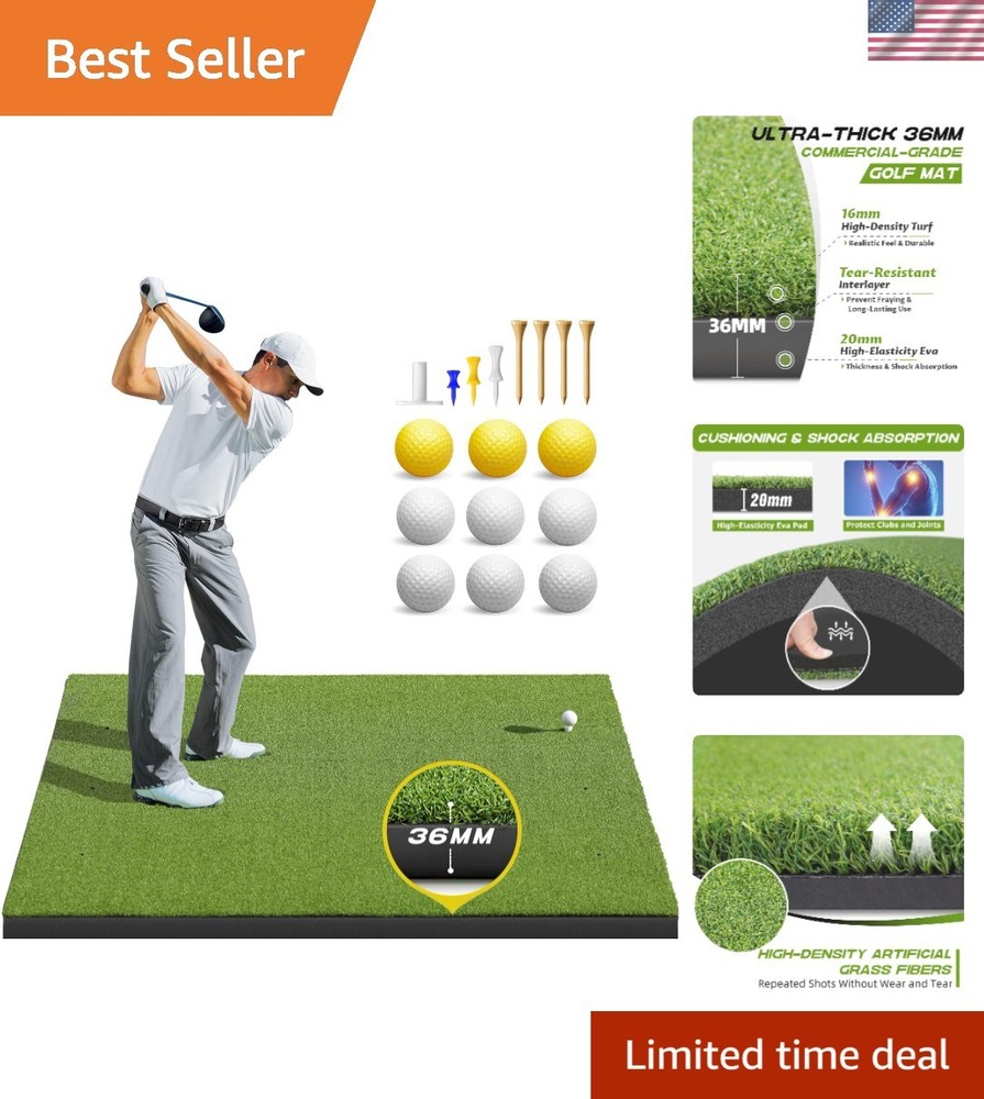 5x4ft Golf Hitting Mat Set - Extra Thick 36MM Turf with Tees and Practice Balls