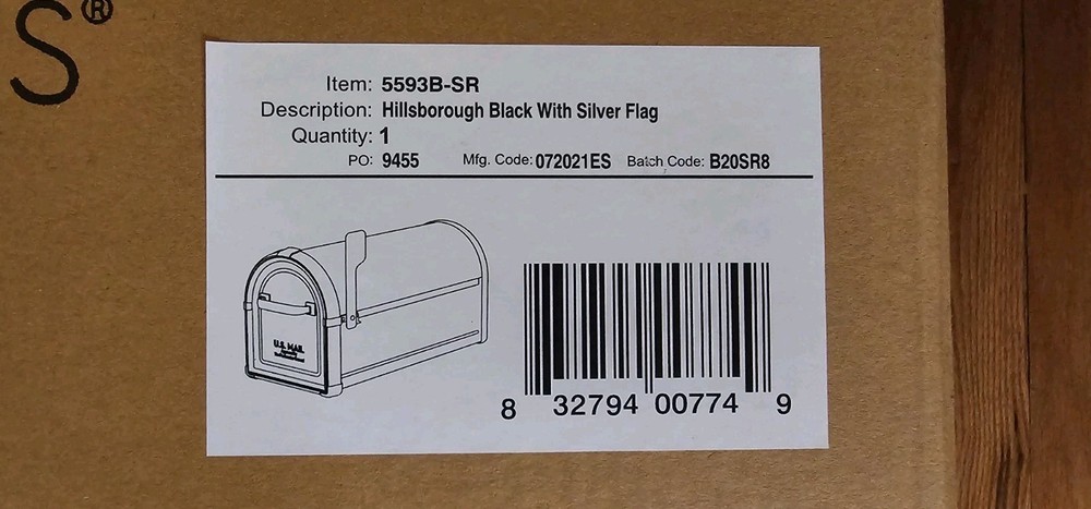 Architectural Mail Box Hillsborough Black With Silver Flag