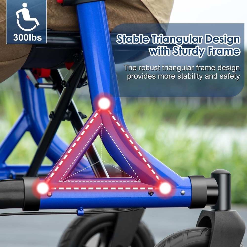 MAXWALK All-Terrain Rollator Walker for Seniors 10"Rubber Wheels Foldable Walker