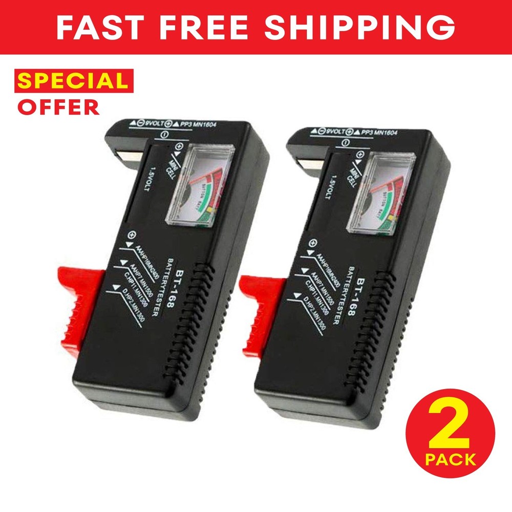 2 Pack Battery Tester Universal Checker for AA AAA C D 9V 1.5V Batteries Button