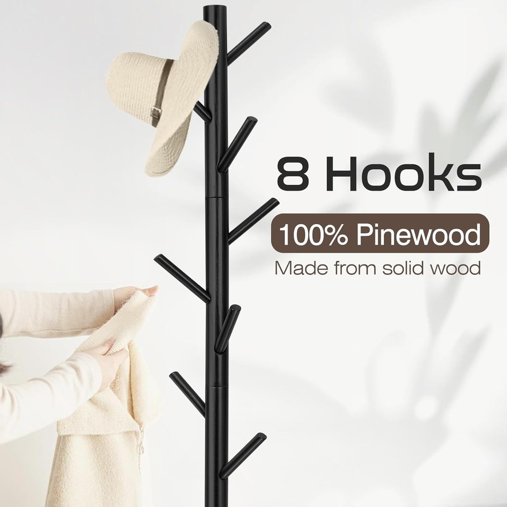 Coat Rack Freestanding Coat Rack W/ 8 Hooks & 3 Adjustable Size Tree Coat Racks