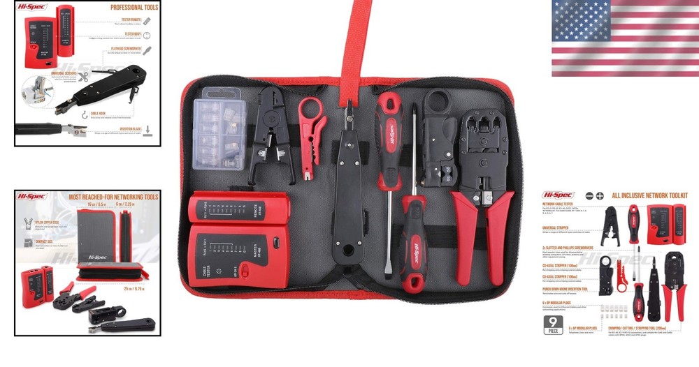 Lightweight Network Cable Tester Set: 9-Piece Crimping & Stripping Solutions