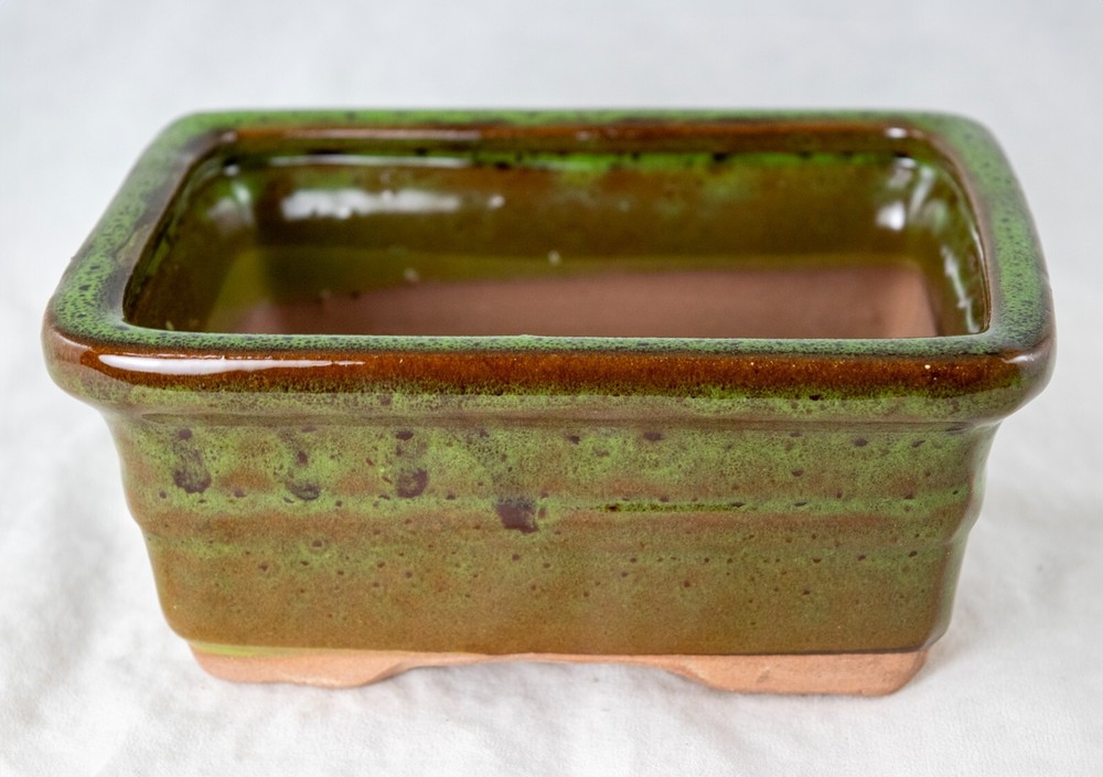 6" Rectangular Glazed Moss Green Cactus & Succulent, Bonsai Pot - Pot/Combo/Kit
