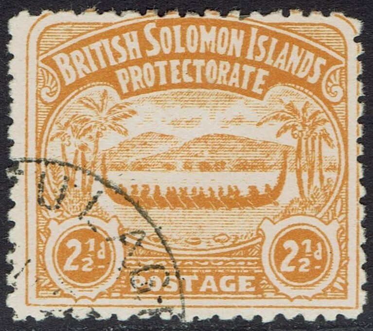 BRITISH SOLOMON ISLANDS 1907 LARGE CANOE 2½D USED