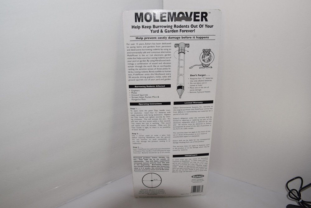 Exhart Molemover Electronic Rodent Repeller Mole Gophers Pest Control Sealed VTG