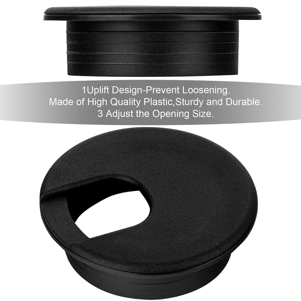 10 Pack Round Plastic Desk Grommets, Black Wire Organizer Caps, PC Computer P...