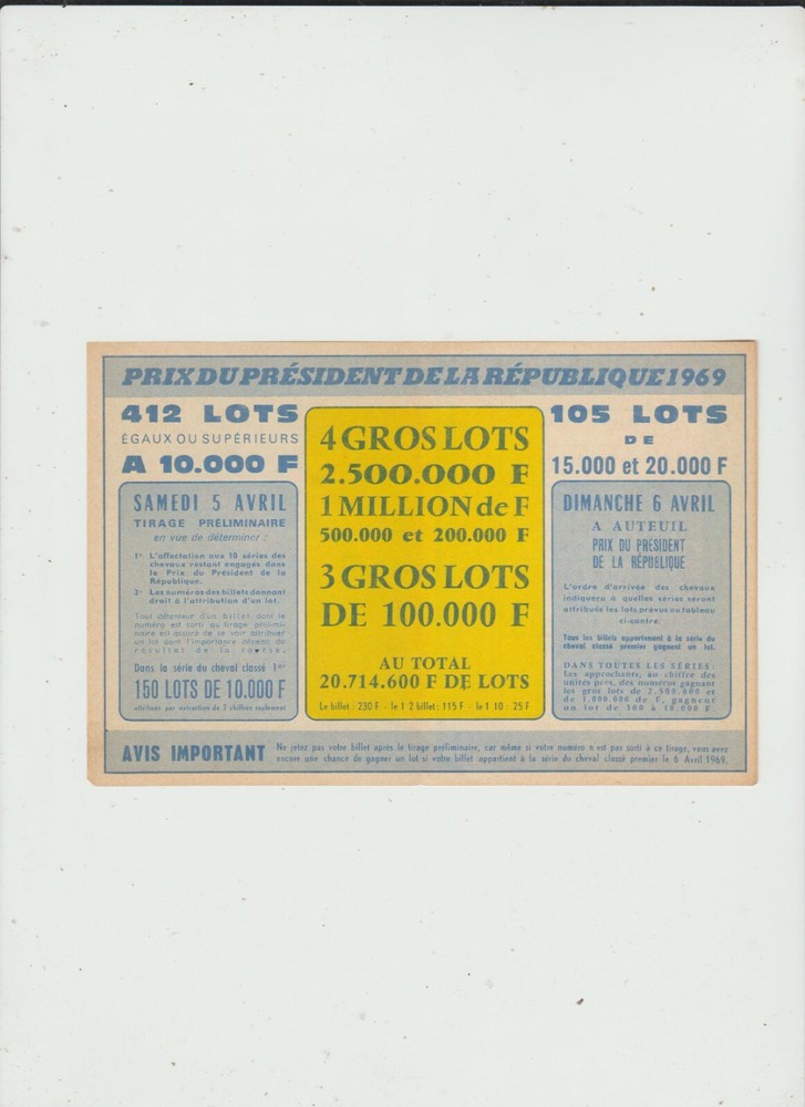 FRANCE LOTTERY TICKET 1969