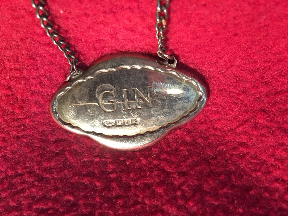Vintage Pottery Barn Sterling Decanter Tag "GIN"