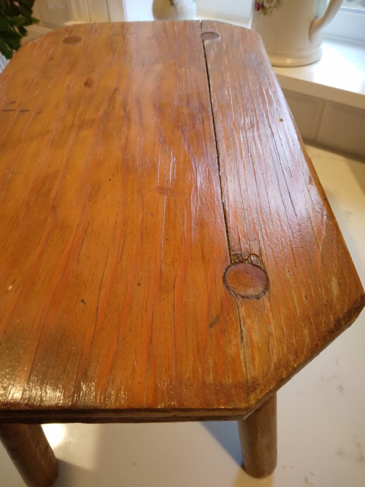 Primitive wood stool. Handmade/sturdy