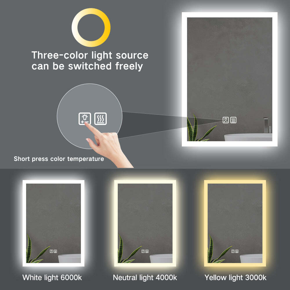 LED Lighted Wall Mounted Frameless Rectangle Bathroom Makeup Mirror