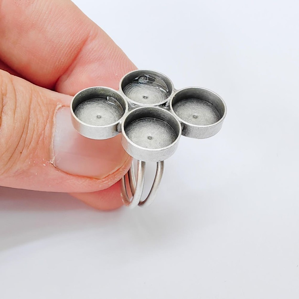 4 Cup Ring Blank Settings, Cabochon , Adjustable Antique Silver 10mm G37401