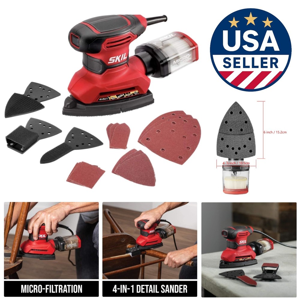 Versatile Corded Detail Sander with 12 Sanding Sheets & Replacement Attachments