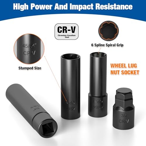 Spline Lug Nuts Socket Set (10Pcs) with 1/2" Drive Impact Square End for