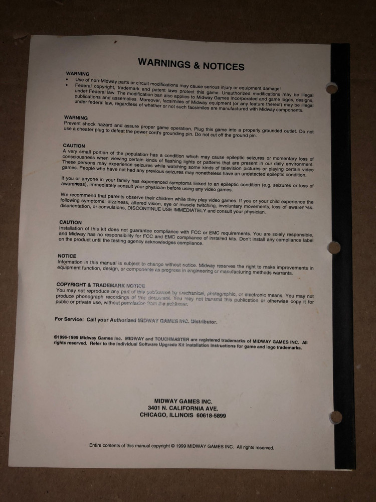 TOUCH MASTER OPERATION ARCADE MANUAL ORIGINAL