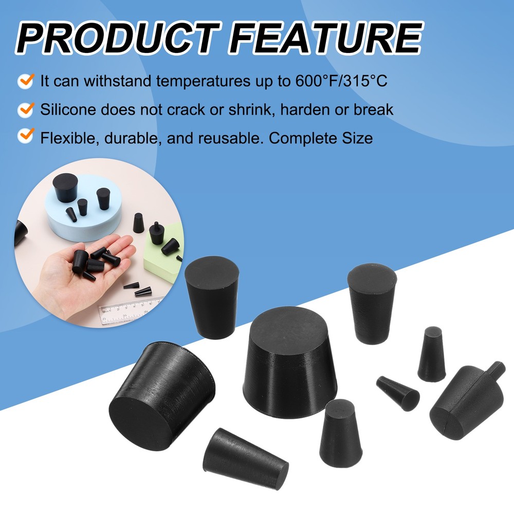 Rubber Stoppers 4mm to 8mm, 6 Pcs 20mm Solid Tapered Lab Rubber Plugs