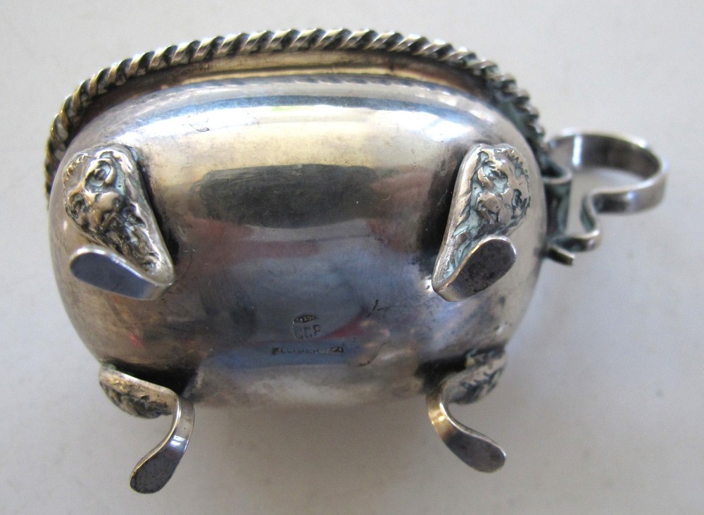 Two 800 SILVER Footed Peruzzi ITALY BATHTUB SALT CELLARS - Glass Lined