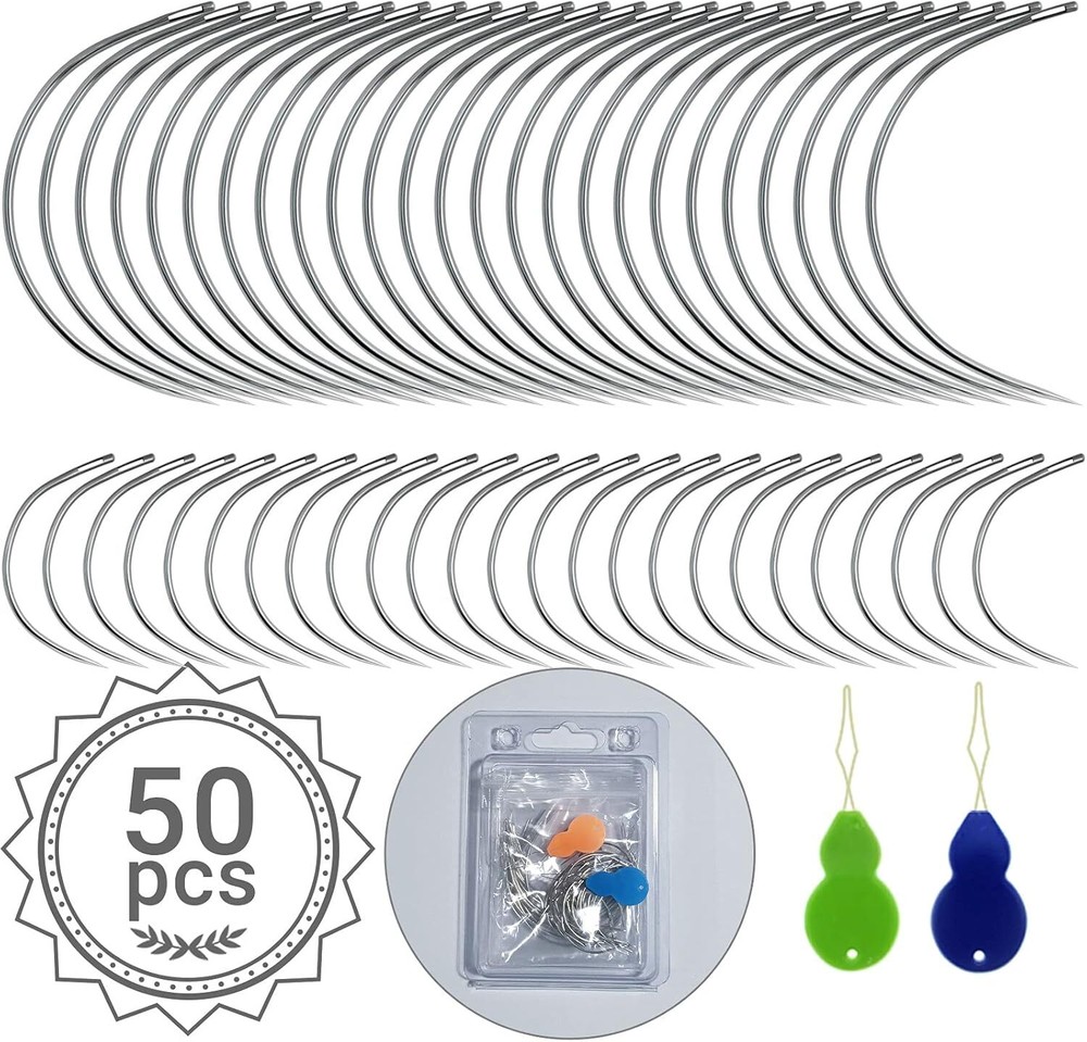 50 PCS Curved Needles, Curved Sewing Needles for Leather Projects