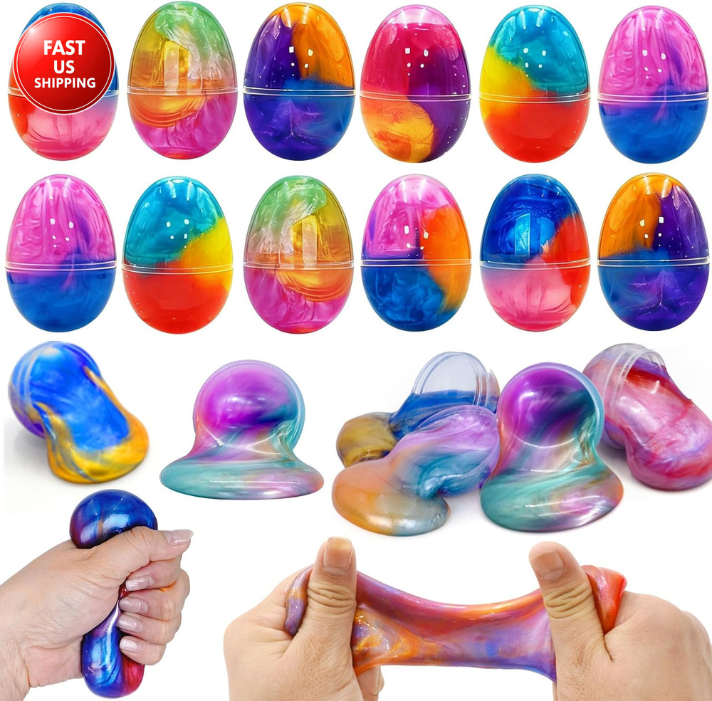 12 Pack Prefilled Easter Galaxy Slime Eggs, Slime Egg Fillers Stress Reliever Sq