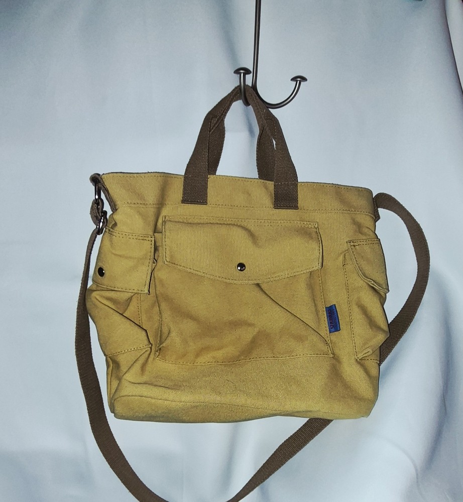 Yellow Canvas Shoulder Bag with Multiple Pockets