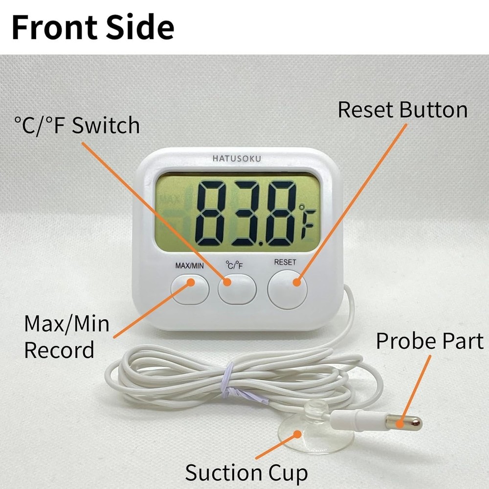 Digital Thermometer with External Sensor for Aquariums & Refrigerators - White