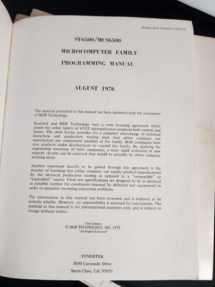 Vtg 1970s Synertek Systems Hardware Programming/Reference Manuals MCS6500/SY6500