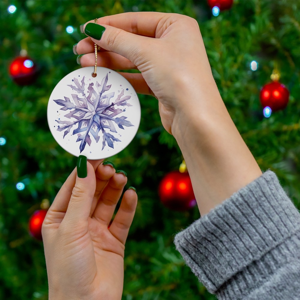 2.75" Round Ceramic Ornament, Snowflake E