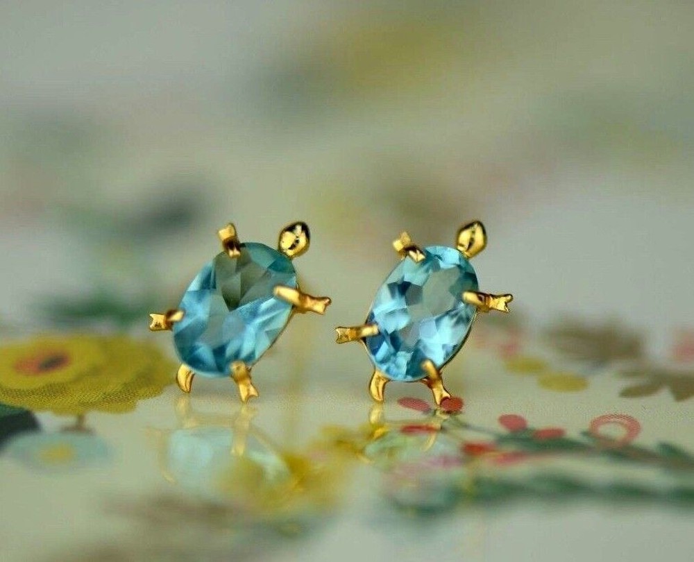 14k Yellow Gold Turtle Birthstone Stud Earring