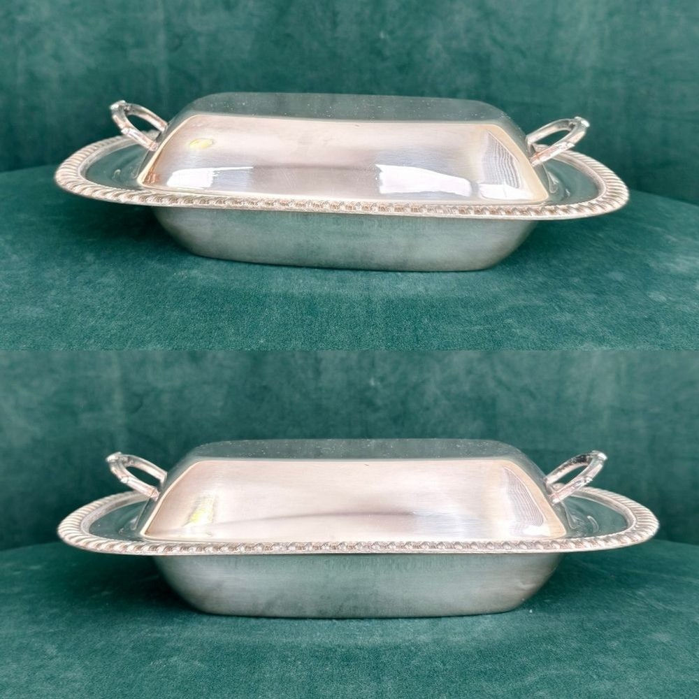Vintage Elegant Silver Plated Rectangular Serving Tray with Lid