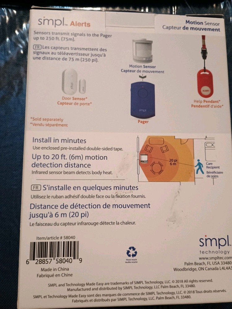 SMPL Wander Alert Add-On Motion Sensor New