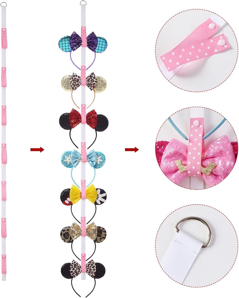 3Pcs Mouse Ears Headband Holder Headpiece Hanger Organizer