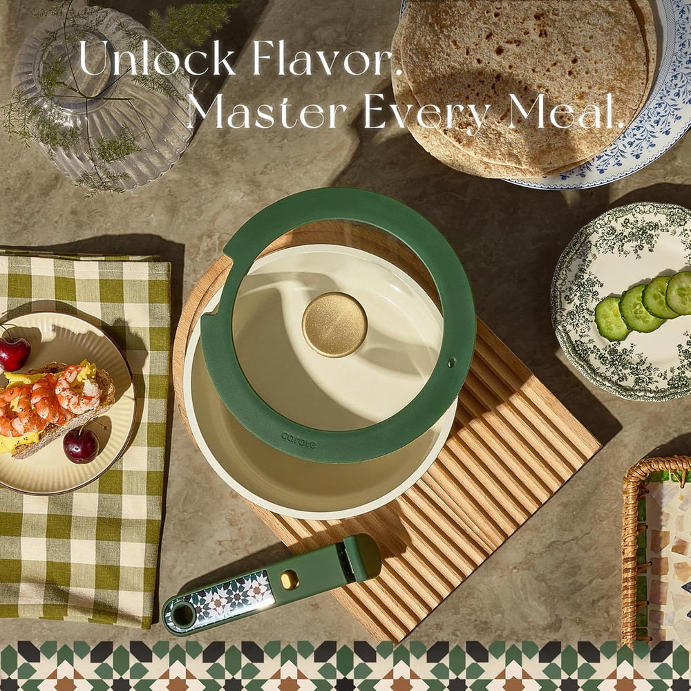 21-Piece Green Non-Stick Ceramic Cookware Set - Induction & Dishwasher Safe