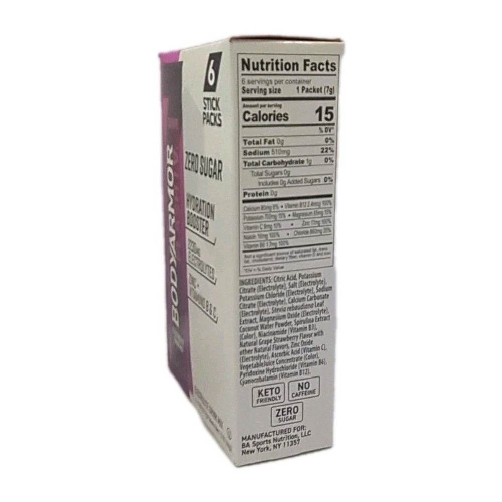 BODYARMOR Flash IV Electrolyte 6 Packets Grape - Zero Sugar - Hydration Booster