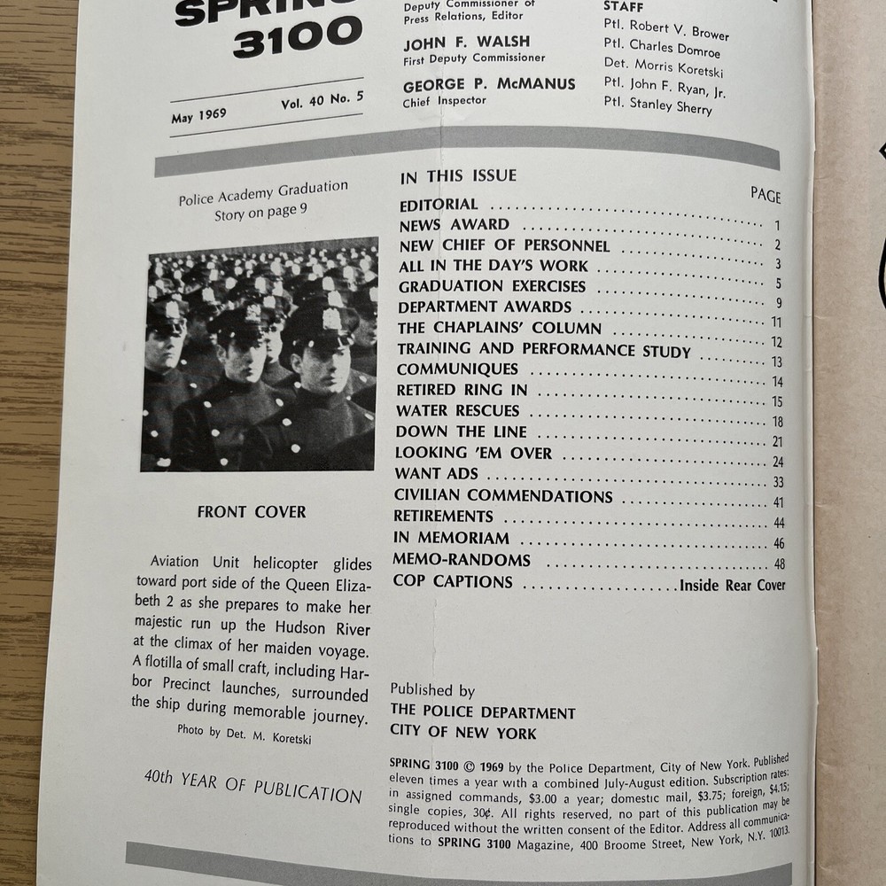 SPRING 3100 NYPD MAGAZINE MAY 1969