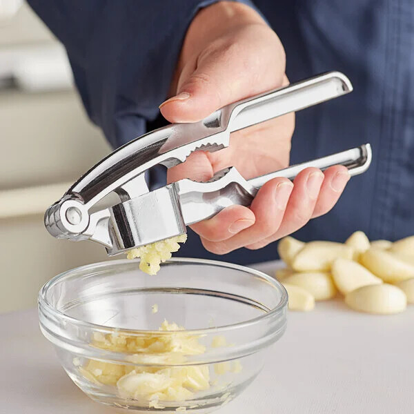 Choice 7 1/4" Chrome Garlic Press