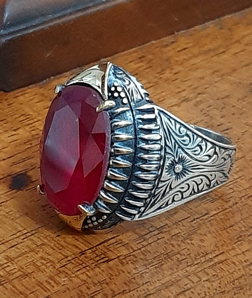 Men 925 Silver Ring Solitaire Ruby Spinel Ring Man Sterling $