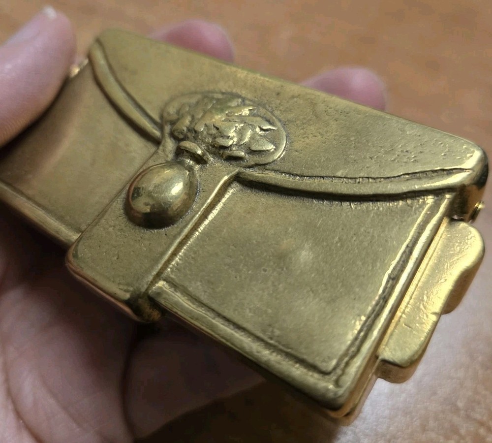 Solid Brass Double Stamp Box Holder/ Trinket Box Vintage Hinged