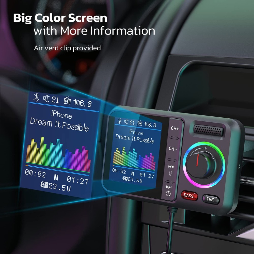 Nulaxy Bluetooth FM Transmitter for Car, Wireless Car Small Black