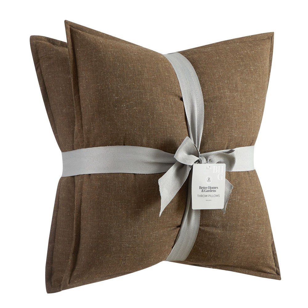 2-Pack Linen Pillows 20"x20" Brown Basket