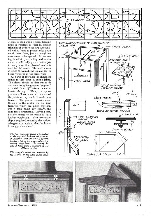 1935 Envelope Table How-To Build PLANS Woodworking Foldable Triangular Leaves