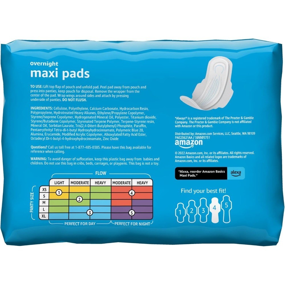 Overnight Maxi Pads with Wings Unscented Heavy Absorbency Size 4 28 Count