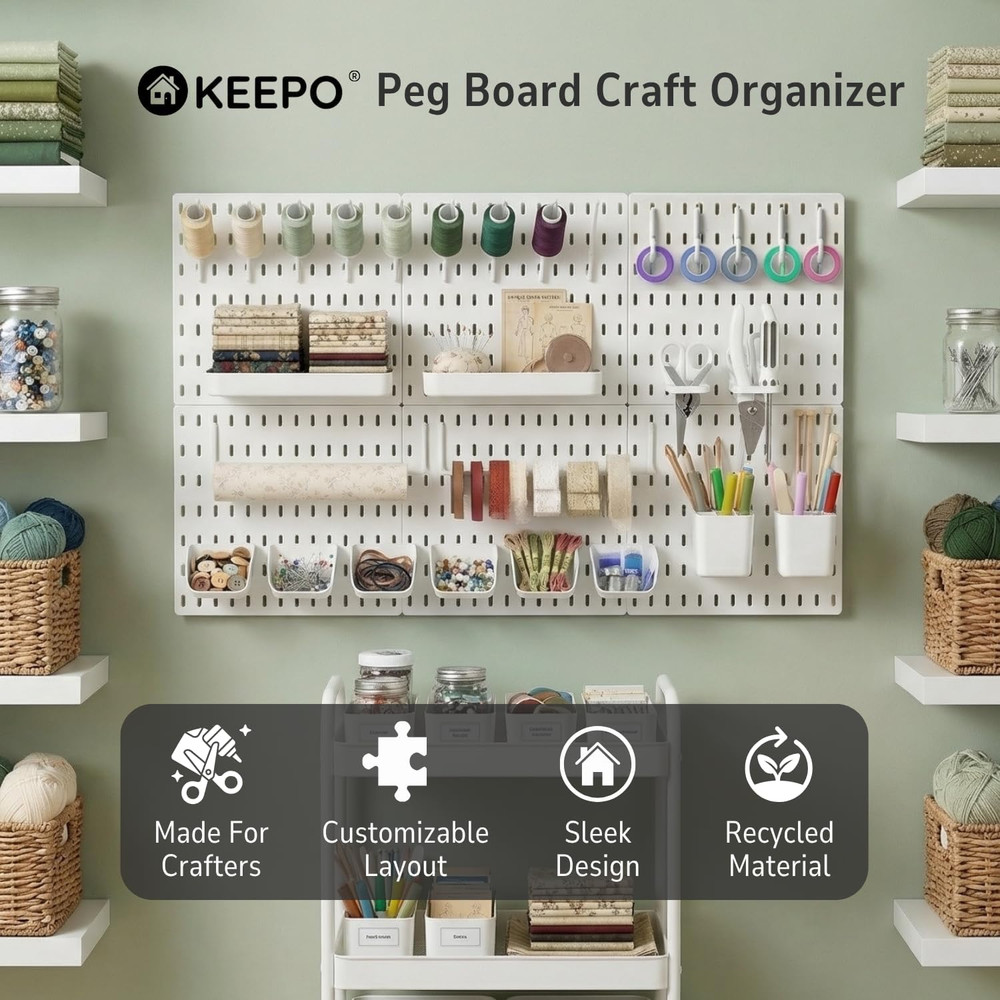 Modular Pegboard Kit with Accessories - Wall Organizer for Crafts & Tools, White