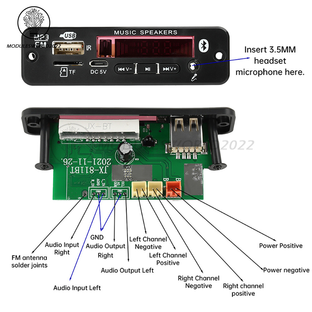 2*20W Amplifier Stereo DIY MP3 Decoder Board Bluetooth 5.0 Car FM Radio Module